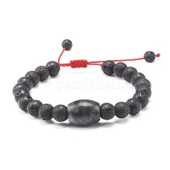 Ensemble de bracelets en perles tressées en larvikite naturelle et pierre de lave pour filles et femmes&nbsp;BJEW-JB06972-01