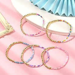 Pulsera elástica con cuentas de vidrio y hematita sintética no magnética&nbsp;BJEW-JB09455