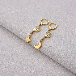 Klare Zirkonia-Mond- und Stern-Ohrringe mit Brisuren&nbsp;EJEW-SW00011-09