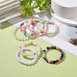7 stücke 7 farbe bonbonfarbe acryl runde perlen stretch-armbänder set&nbsp;BJEW-JB08928