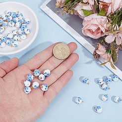 50 Stück blau-weißer Porzellananhänger mit Blumenmuster&nbsp;HJEW-PH02184