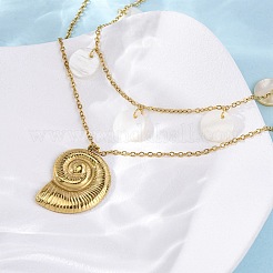 Spirale muschelform 304 edelstahl doppelschicht anhänger halsketten&nbsp;NJEW-L465-06G