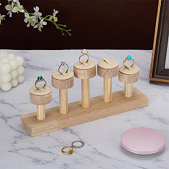 Runder Ring-Organizer-Ausstellungsständer mit 5 Schlitz aus PU-Leder mit Holzsockel&nbsp;RDIS-WH0001-39A