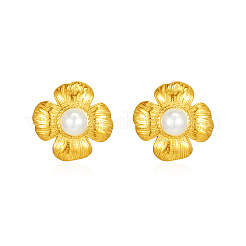 Classici orecchini a bottone in acciaio inossidabile 304 con perle finte a forma di fiore&nbsp;GL7726