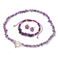 Collier de perles en acier inoxydable 304 avec puce d'améthyste naturelle&nbsp;FS-WG0BBF5-01
