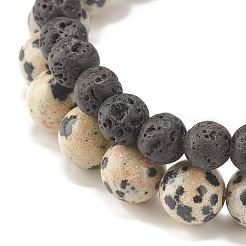Ensemble de bracelets extensibles en jaspe dalmatien naturel et roche de lave 2pcs 2 styles&nbsp;BJEW-JB08193-02