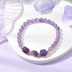 Natürliche Amethystwürfel & runde Perlen-Stretcharmbänder&nbsp;BJEW-JB10807-05