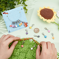 16 Stück 8 Farben Blume handgemachte Polymer Clay Anhänger Maschenmarkierer&nbsp;HJEW-NB00015