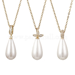 Colliers pour femmes avec pendentif en perle de nacre blanche en forme de larme et chaîne en acier inoxydable 304.&nbsp;NJEW-JN05968