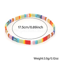 Braccialetti elasticizzati da donna a righe con perline piatte in vetro arcobaleno in stile bohémien a doppio foro.&nbsp;QS8192-7