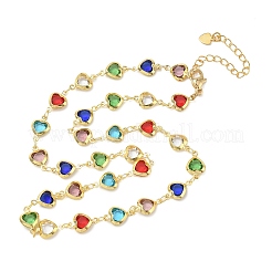 Collane da donna con catena a maglie in ottone e vetro a forma di cuore colorato.&nbsp;NJEW-JN06103