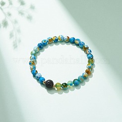 Bracelet extensible en agate craquelée de feu naturelle et pierre de lave&nbsp;BJEW-JB08362-05