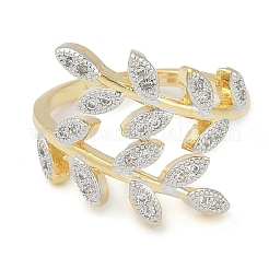 Blatt Messing Micro Pave klare Zirkonia Manschettenring für Frauen&nbsp;RJEW-Q819-24G
