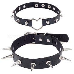2 stücke 2 arten einstellbare gothic pu leder legierung herz spike niet choker halsketten für frauen&nbsp;NJEW-CL0001-16