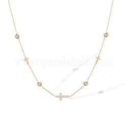 Collar de cadena de eslabones cruzados de circonita cúbica transparente con pavé de acero inoxidable 304 para mujer&nbsp;WGE3C6C-01