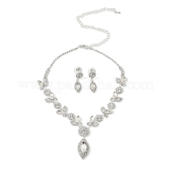 Set aus Ohrsteckern und Halsketten mit Blattmotiv aus Messing mit Strassen für Damen&nbsp;SJEW-M102-01S