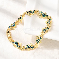 Messing Emaille türkis Seepferdchen Gliederkette Armbänder&nbsp;LS-BJEW-C118-03G
