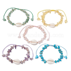 Braccialetti intrecciati regolabili da donna con schegge di pietre preziose naturali e sintetiche e perline di conchiglie di ciprea.&nbsp;BJEW-MZ00336