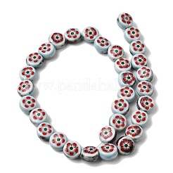 Cuentas planas redondas de porcelana hechas a mano con motivos florales&nbsp;PR-CBA03B0-02A