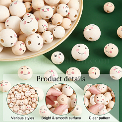 120pcs 6 Arten gedruckte europäische Naturholzperlen&nbsp;WOOD-PH0002-58