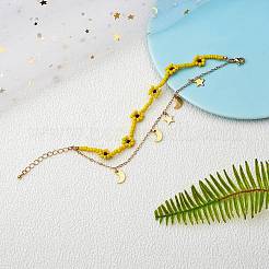 Geflochtenes mehrsträngiges Blumenarmband aus Glassamen&nbsp;BJEW-SW00069-01