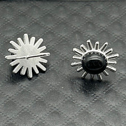 Orecchini a bottone in lega con fiore in occhio di tigre naturale&nbsp;OL8231-8