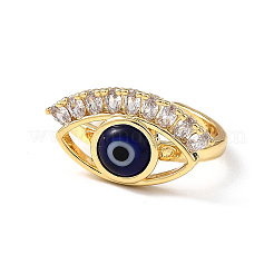 Anneau de manchette ouvert mauvais œil au chalumeau avec zircone cubique transparente&nbsp;RJEW-L104-02G-03