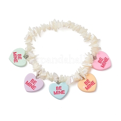 Perlina di madreperla bianca naturale con pendenti in resina e anelli di congiunzione in acciaio inossidabile 304 e bracciali elastici in filo di cristallo coreano&nbsp;BJEW-JB11704