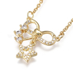 Colliers à pendentif en zircone cubique transparent micro pavé en laiton&nbsp;NJEW-R256-03