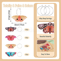 4 par de pendientes de aro de aleación y acrílico con forma de mariposa de 4 colores&nbsp;EJEW-TA0001-88A