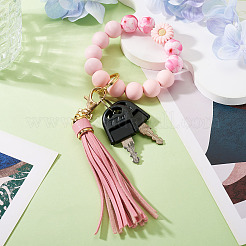 Porte-clés avec bracelet en perles de silicone&nbsp;HJEW-TAC0136