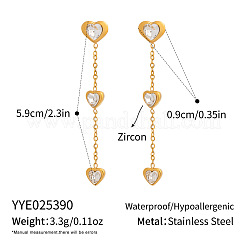 Ohrstecker aus 304 Edelstahl mit klarem Zirkonia und 3 Herzquaste für Damen&nbsp;QV2548-2