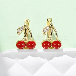Orecchini a cerchio in ottone ciliegia con micro pavé di zirconi cubici trasparenti&nbsp;EJEW-U062-06A-G