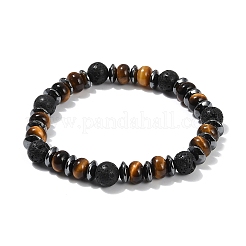 Tigerauge mit Hämatit-Trennwand und Lavaperlen-Stretcharmbändern für Frauen und Männer&nbsp;BJEW-Q031-02A