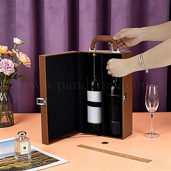 Geschenkverpackungsboxen aus Leder mit Griffen und einem Fach für Wein&nbsp;CON-WH0089-284D