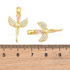 Colgantes de latón con micro pavé de circonitas cúbicas rosas&nbsp;CU-CBABDE1-10G