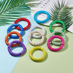 11 pz 11 colori imitazione pietra preziosa acrilico tubo curvo braccialetti elastici grosso impostati per le donne&nbsp;BJEW-JB08136