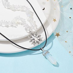 Set di collane con ciondolo a forma di sole in lega e proiettile opalite da 2 pz&nbsp;NJEW-JN04514-01
