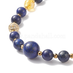 Lapislazzuli naturali e cristallo di quarzo e collana di perline rotonde di zirconi cubici&nbsp;NJEW-JN04078