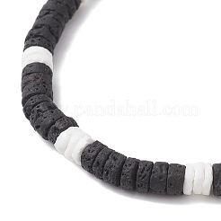 Stretch-Armbänder aus natürlichem Lavastein und weißen Muscheln&nbsp;BJEW-JB12462-01