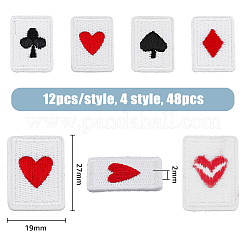 48 Stück Patches zum Aufbügeln/Aufnähen mit Spielkartenmotiven in 4 Stilen aus Polyester-Stickereistoff&nbsp;PATC-FH0001-04