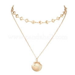 Sommerliche Strand-Halskette mit zweireihigem Choker aus einer Legierung in Muschelform für Damen&nbsp;NJEW-Z116-02G
