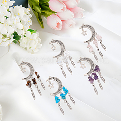 10 pezzo 5 stili opalite e turchese sintetico e ametista naturale e occhio di tigre e quarzo rosa chip e lega luna cava grandi pendenti&nbsp;FIND-BM0001-84