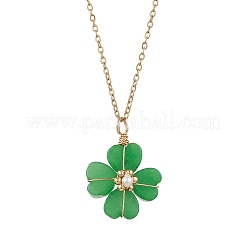 Gefärbte natürliche malaysische Jade-Klee-Anhänger-Halsketten&nbsp;NJEW-JN05132-05