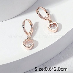Boucles d'oreilles créoles en laiton avec zircone cubique transparent en forme de cœur&nbsp;FS-WGFA497-01