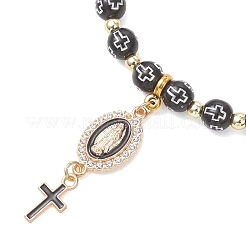 Bracelets à breloques ovales en alliage émaillé avec la Vierge Marie et une croix&nbsp;BJEW-JB13399
