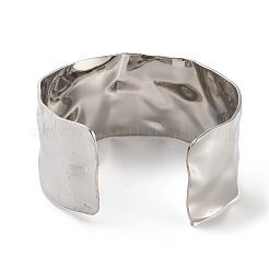 Brazaletes abiertos anchos texturizados de acero inoxidable 304 que no se deslustran para mujer&nbsp;BJEW-Z067-01P-02