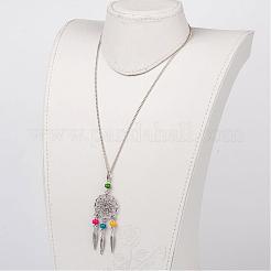 Rete / nastro intrecciati con collane pendenti in lega di piume stile tibetano&nbsp;NJEW-JN01559-05