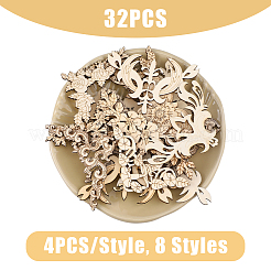 32 Stück 8 Stile Blumenmuster aushöhlen unfertige Holzstücke&nbsp;WOOD-FH0002-13