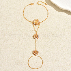 Elegante Armbänder mit Sonnenblumen-Motiv aus Messing und Imitationsperlen für Damen&nbsp;ZN9544